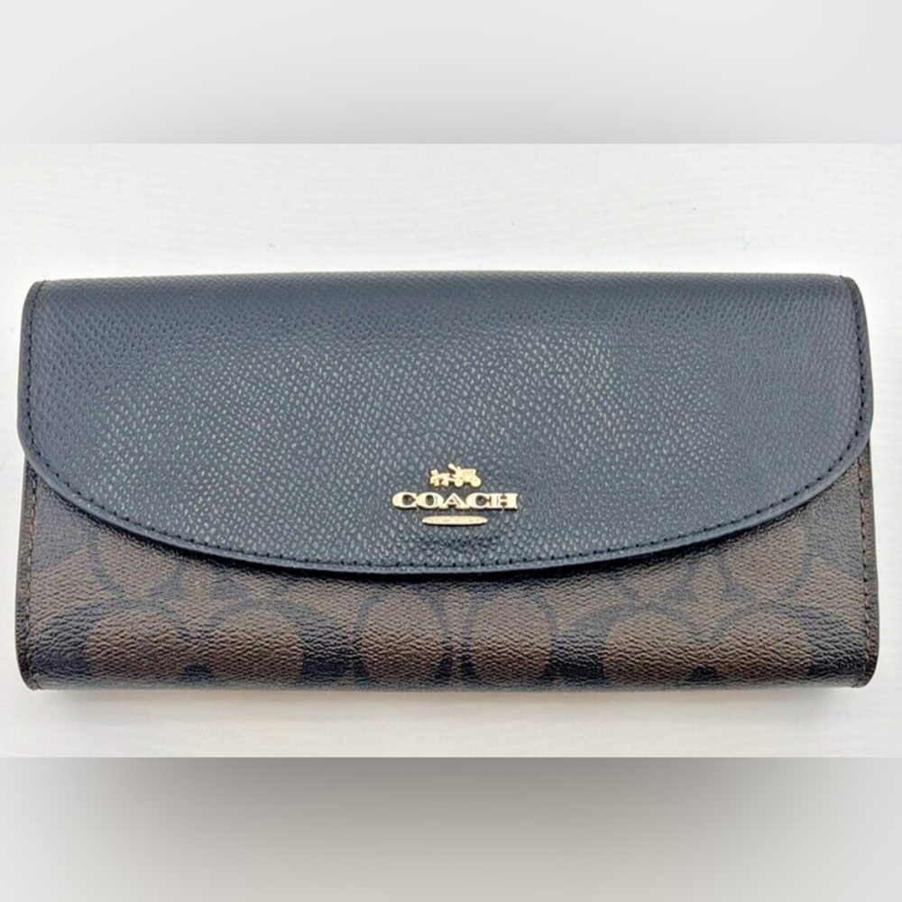 Coach envelope wallet F54022 Slim  Signature Brown Black